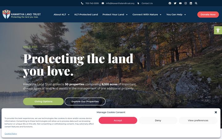 Screenshot of kawarthalandtrust.org