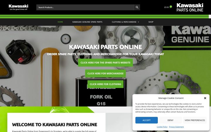 Screenshot of kawasakipartsonline.co.uk