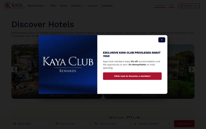 Captură de ecran a kayahotels.com
