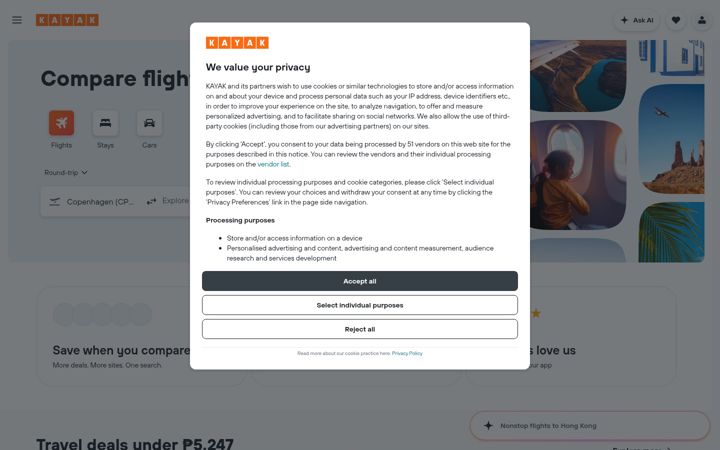 Screenshot ta' kayak.com.ph