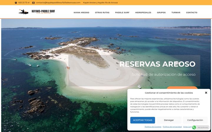 Screenshot of kayakspaddlesurfailladearousa.com