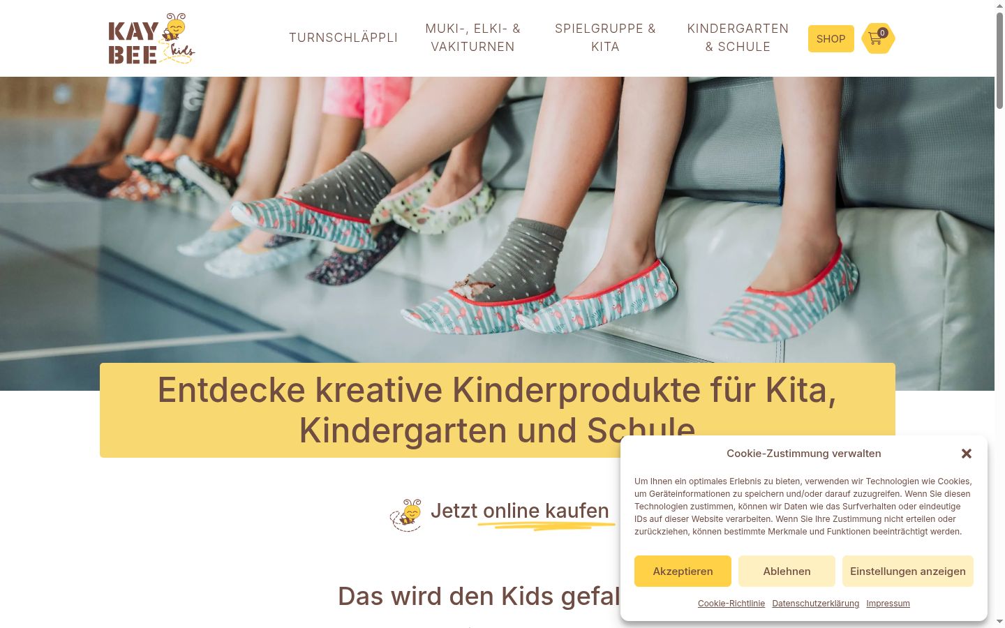 Screenshot des Einwilligungsbanners vor jeglicher Interaktion
