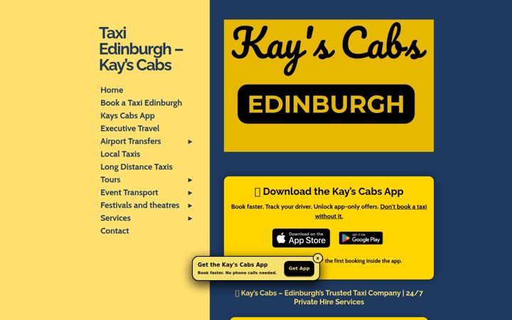Screenshot of kayscabs.co.uk