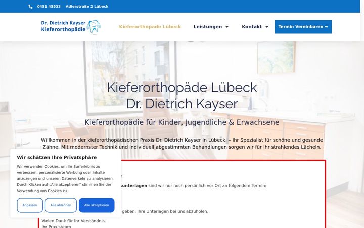 Screenshot of kayser-kieferorthopaedie.de