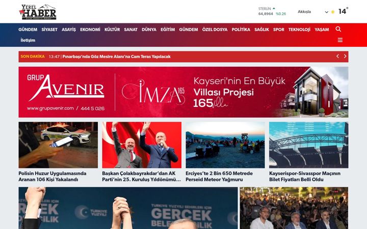 Screenshot of kayseriyerelhaber.com