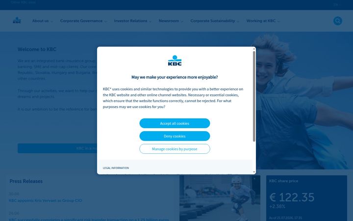 Screenshot of kbc.com