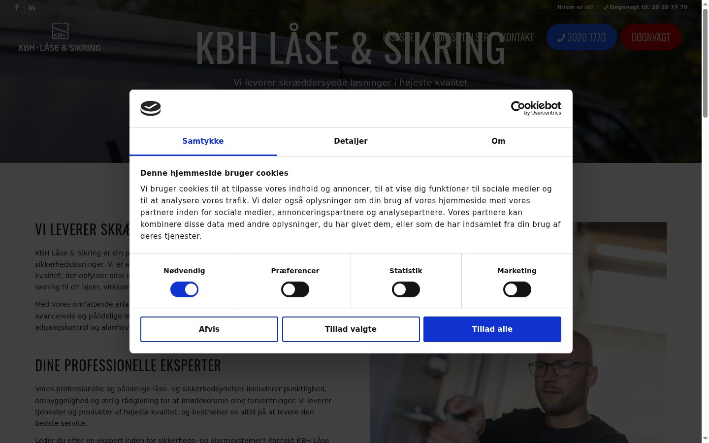 Skærmbillede af samtykkebanneret, som det blev vist før nogen interaktion
