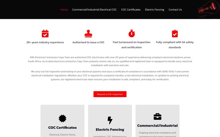 Screenshot van kbselectrical.co.za