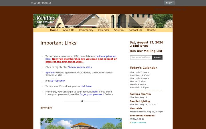 Screenshot of kbyshul.org