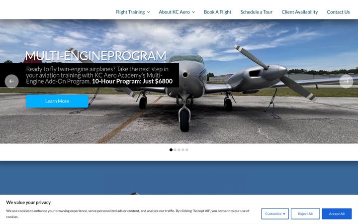 Screenshot of kcaeroacademy.com