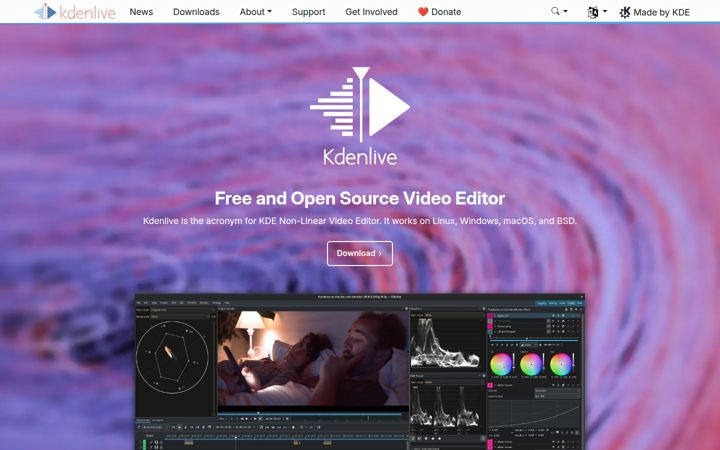 Ekrano kopija kdenlive.org