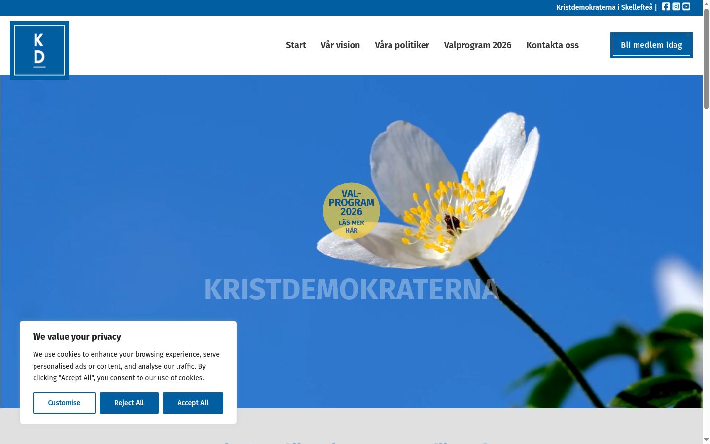 Skærmbillede af samtykkebanneret, som det blev vist før nogen interaktion