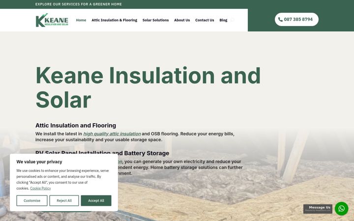 Screenshot of keaneinsulationandsolar.ie