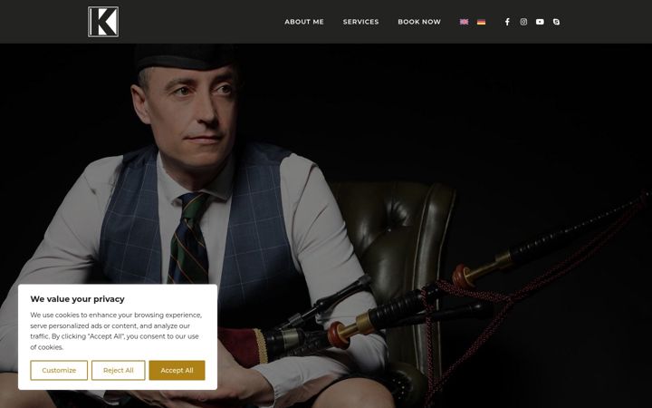 Screenshot of keeganbagpiping.com