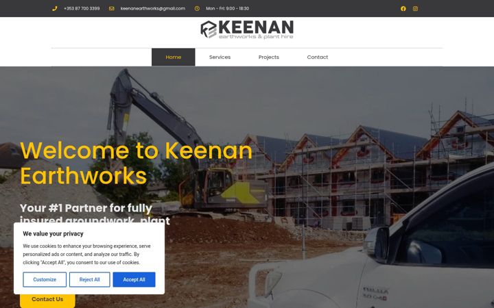 Screenshot of keenanearthworks.com