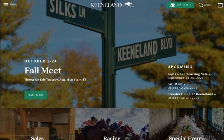 Screenshot of keeneland.com