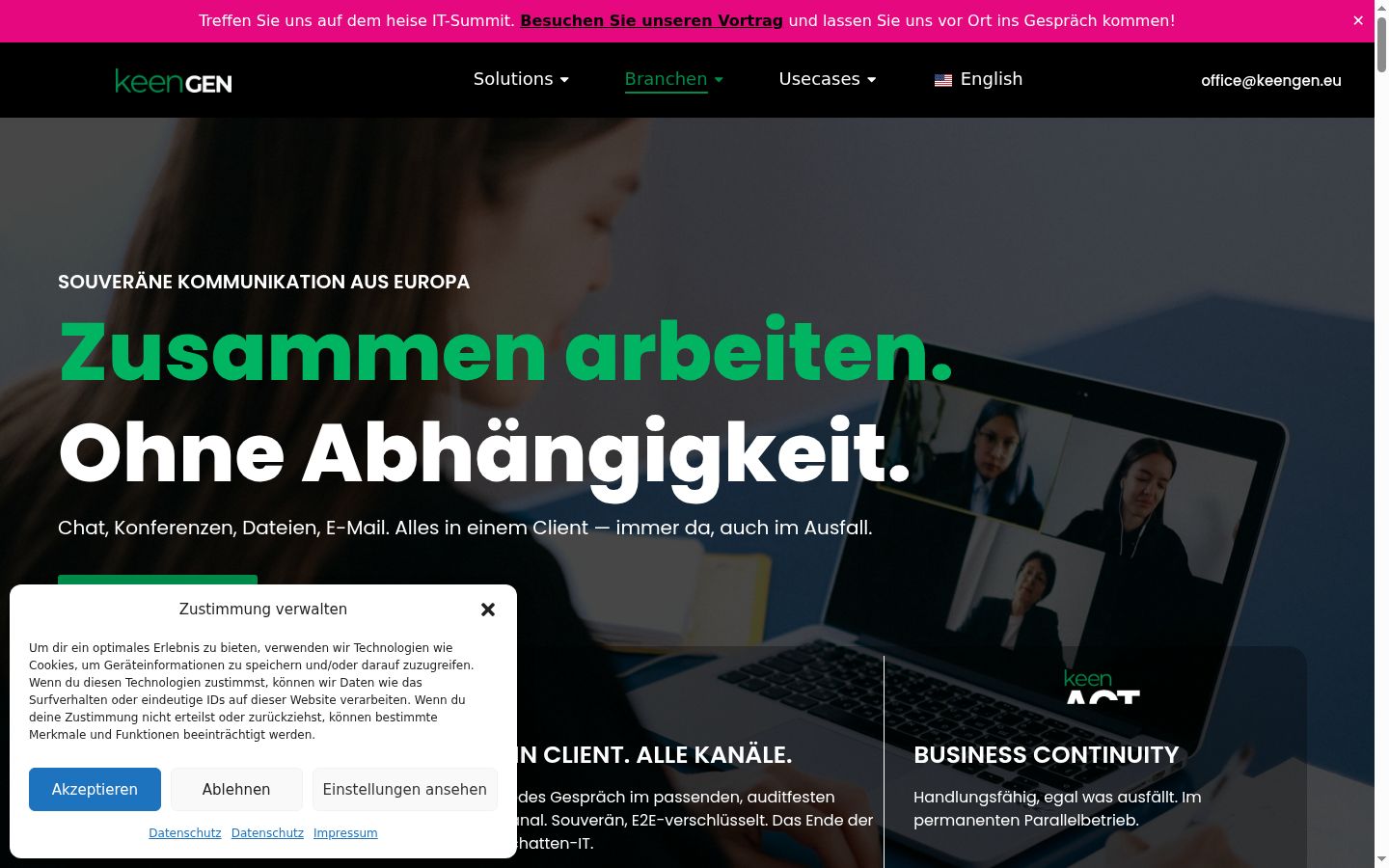 Capture d'écran de la bannière de consentement affichée avant toute interaction