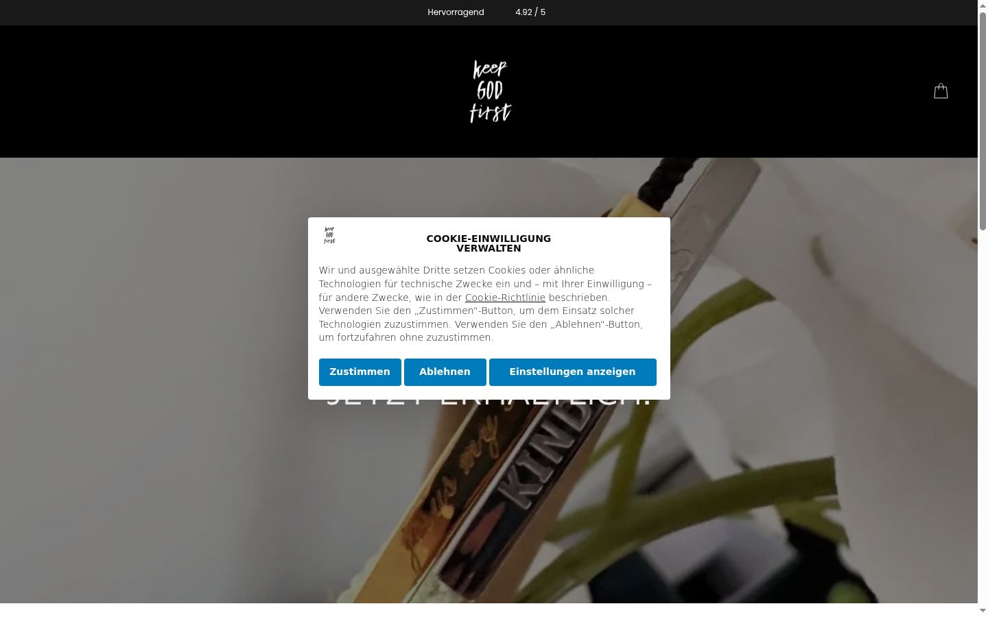 Captura de pantalla del banner de consentimiento mostrado antes de cualquier interacción