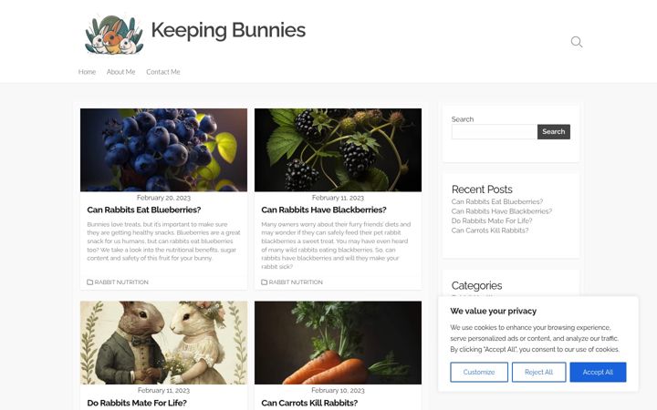 Screenshot of keepingbunnies.com