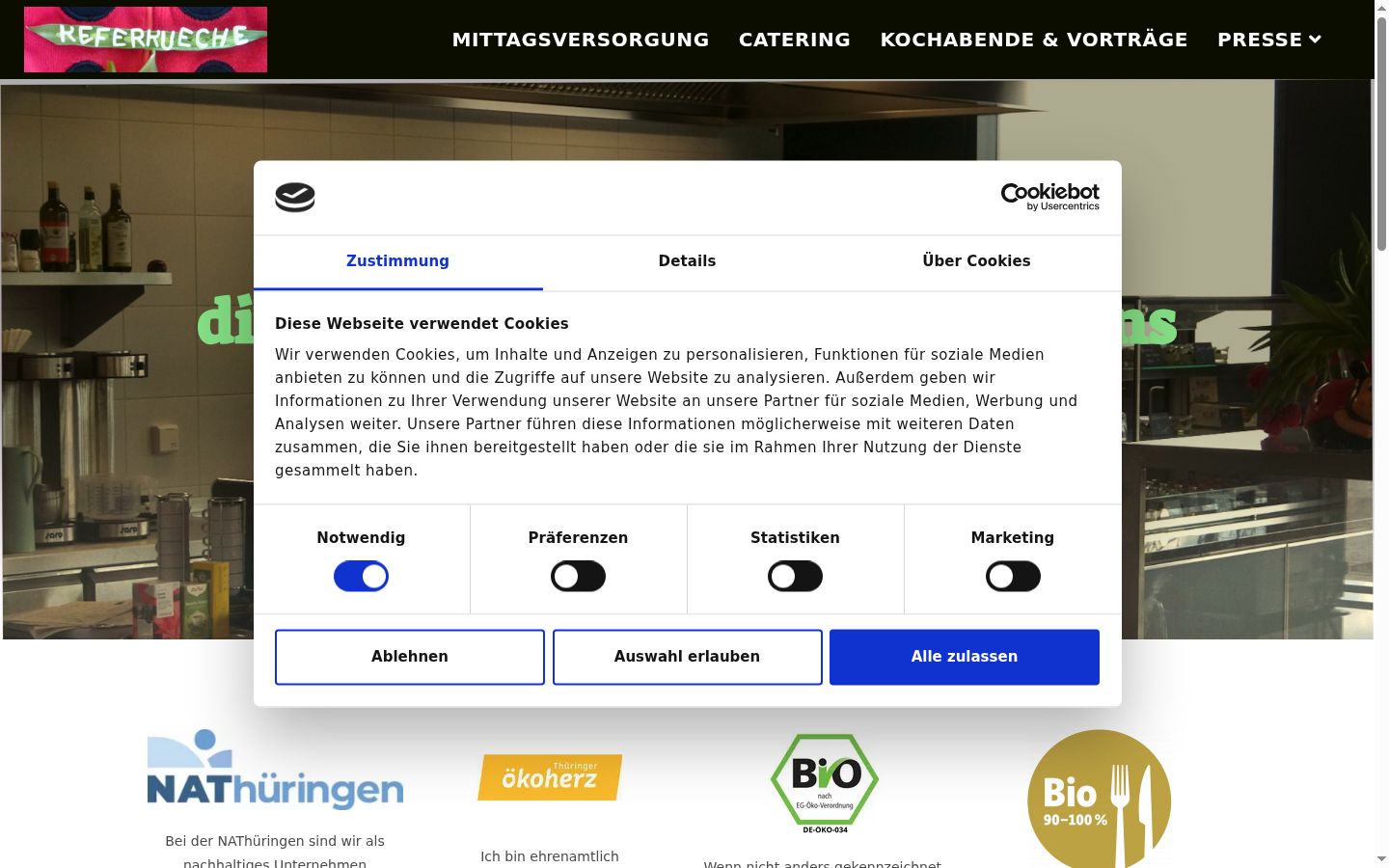 Screenshot des Einwilligungsbanners vor jeglicher Interaktion