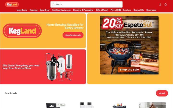 Screenshot of kegland.com.au