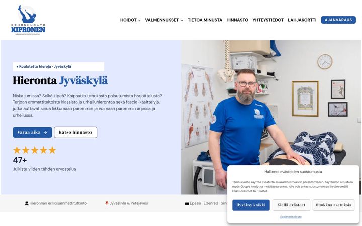 Posnetek zaslona kehonhuoltokipronen.fi
