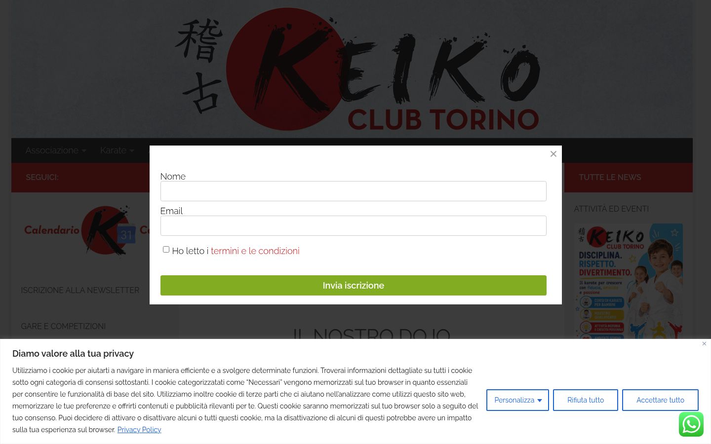 Screenshot del banner di consenso mostrato prima di qualsiasi interazione
