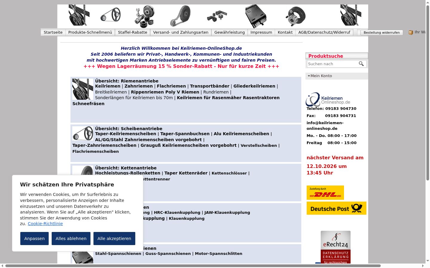 Screenshot des Einwilligungsbanners vor jeglicher Interaktion