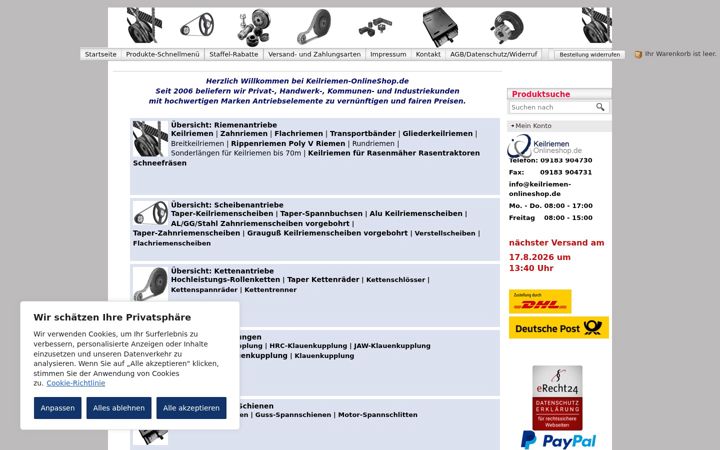 Screenshot of keilriemen-onlineshop.de