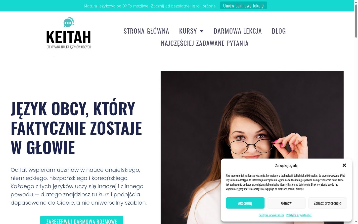 Zrzut ekranu banera zgody wyświetlanego przed jakąkolwiek interakcją