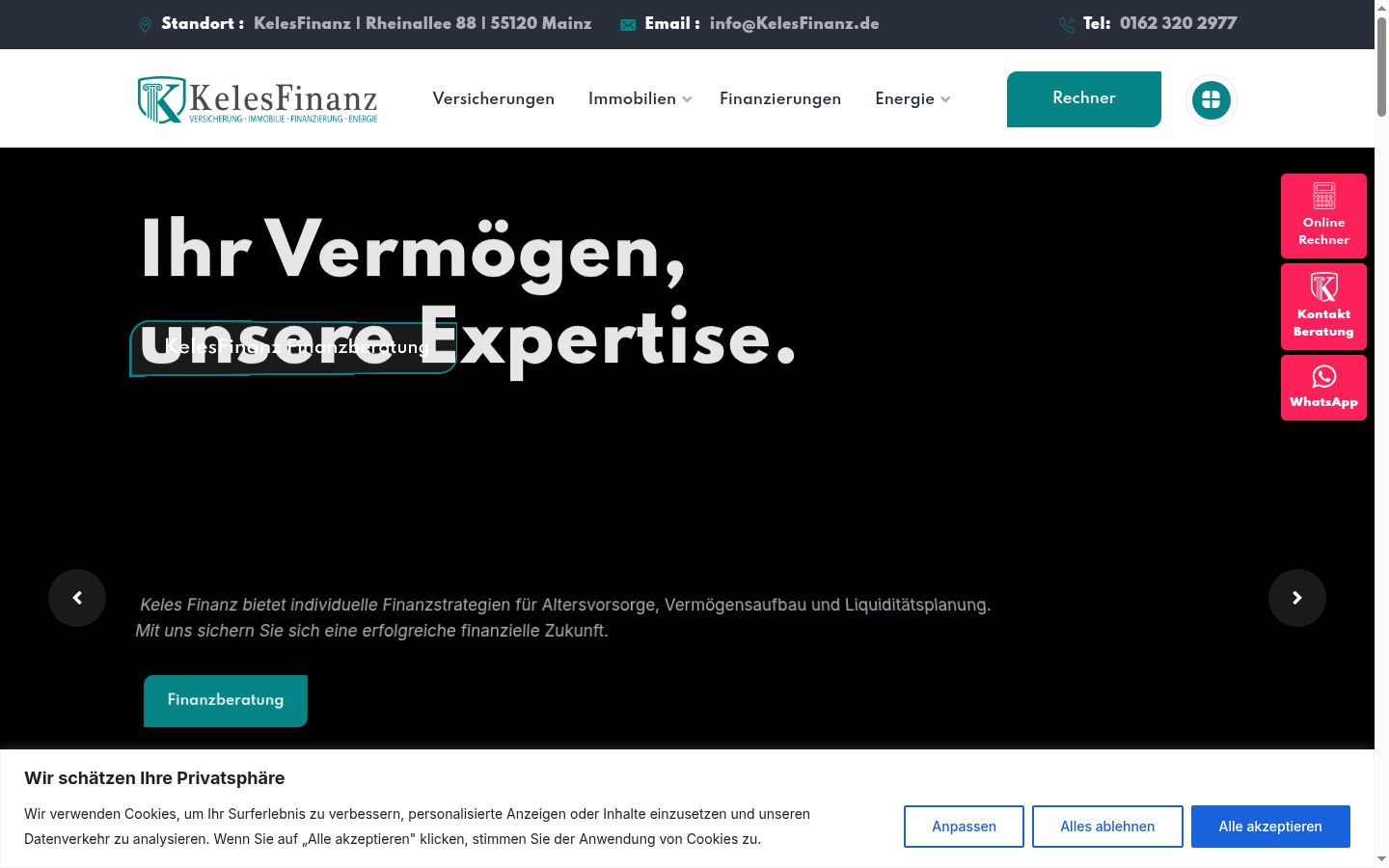 Screenshot des Einwilligungsbanners vor jeglicher Interaktion