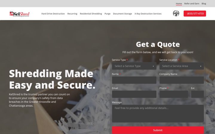 Screenshot of kelshred.com