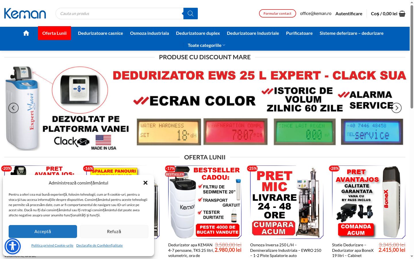 Captură de ecran a bannerului de consimțământ afișat înainte de orice interacțiune