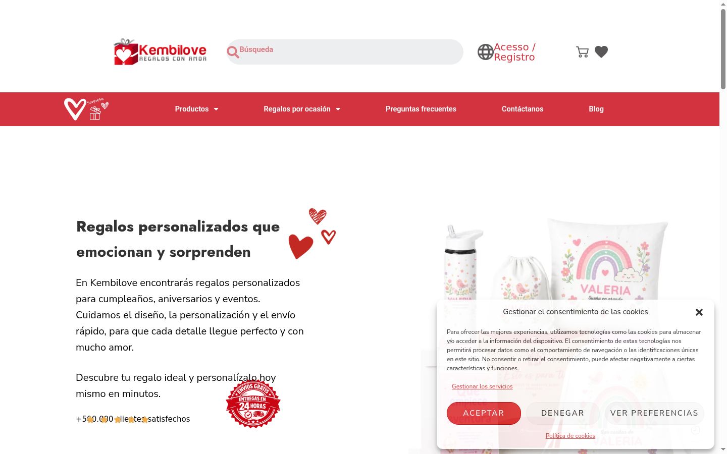 Captura de pantalla del banner de consentimiento mostrado antes de cualquier interacción