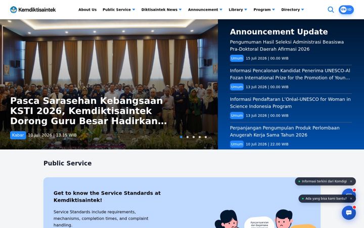 Ekrānuzņēmums no kemdiktisaintek.go.id