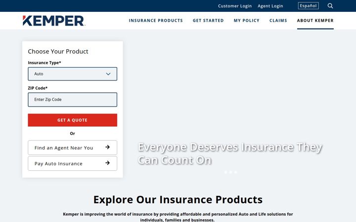 Screenshot of kemper.com