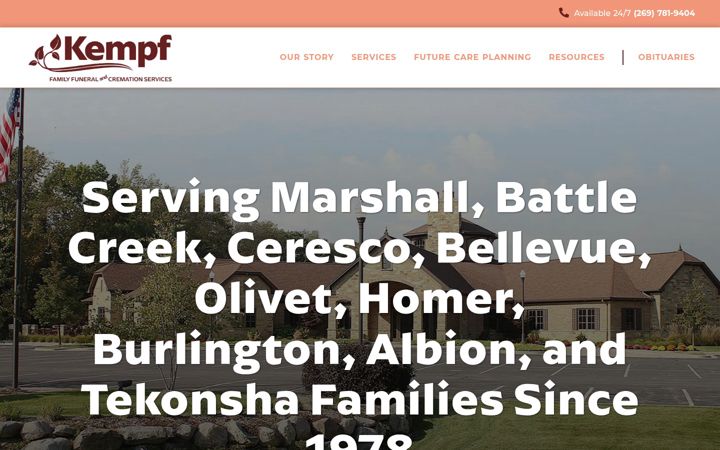 Screenshot of kempffuneralhome.com