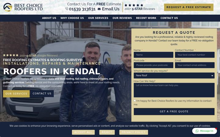 Screenshot of kendalroofers.co.uk