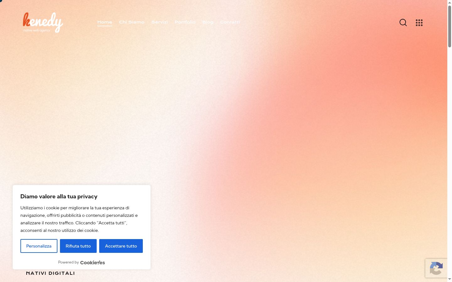 Screenshot del banner di consenso mostrato prima di qualsiasi interazione