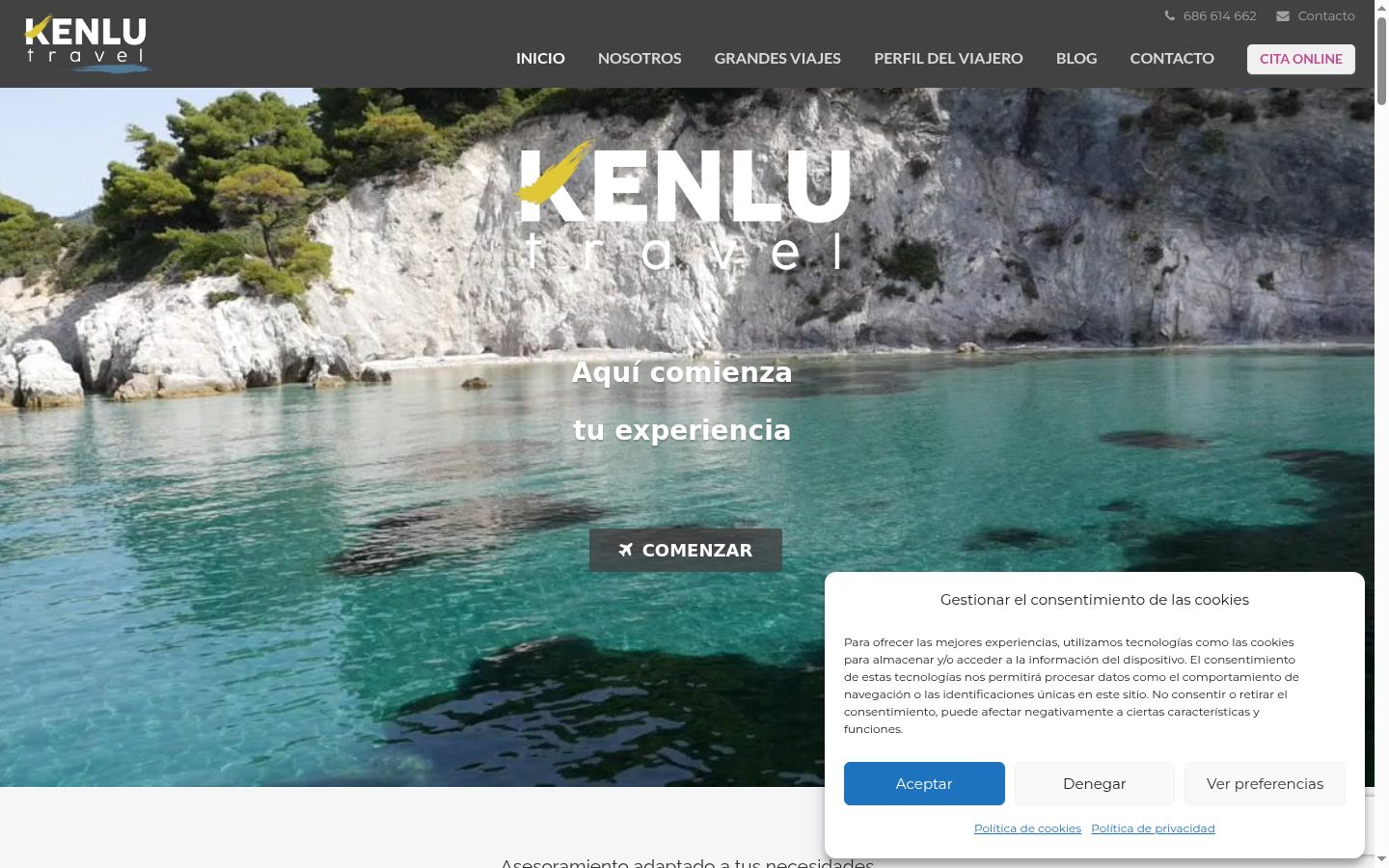 Captura de ecrã do banner de consentimento apresentado antes de qualquer interação