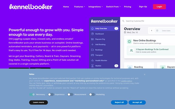 Screenshot of kennelbooker.com