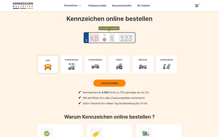 Screenshot of kennzeichen-bestellen.de