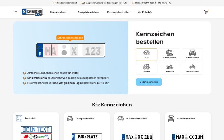 Screenshot of kennzeichenmax.de