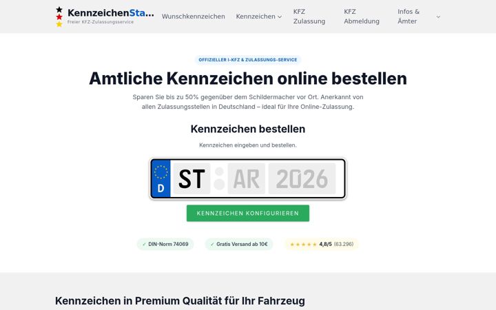 Screenshot of kennzeichenstar.de