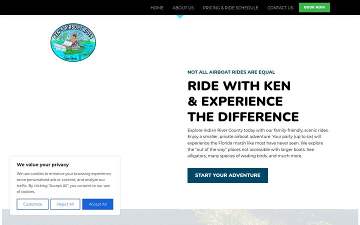 Screenshot of kensairboatrides.com