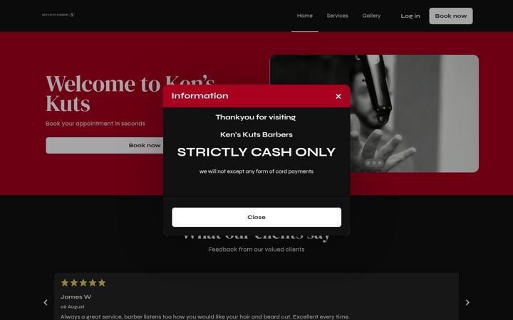 Screenshot of kenskutsbarbers.com