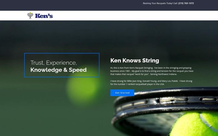 Screenshot of kensracquetstringing.com
