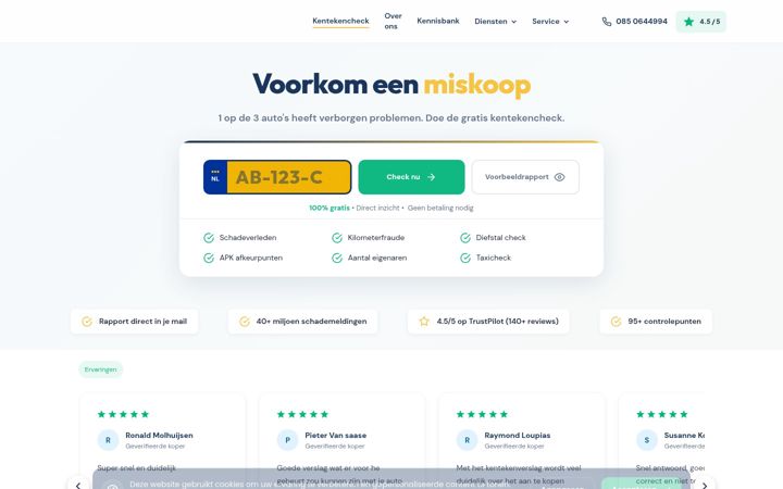 Screenshot ta' kentekenverslag.nl