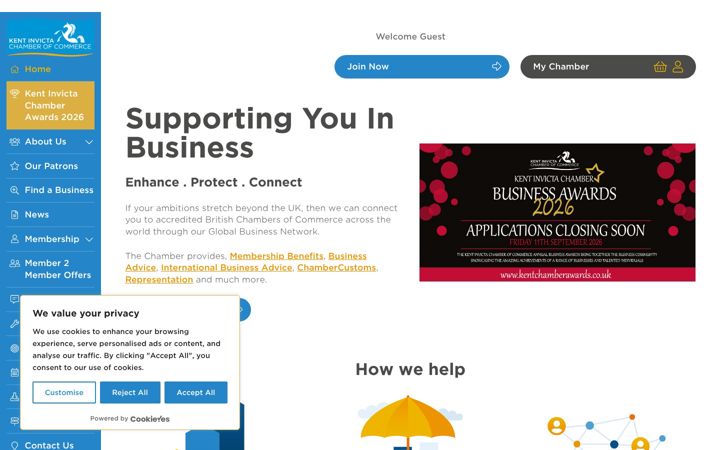Screenshot of kentinvictachamber.co.uk