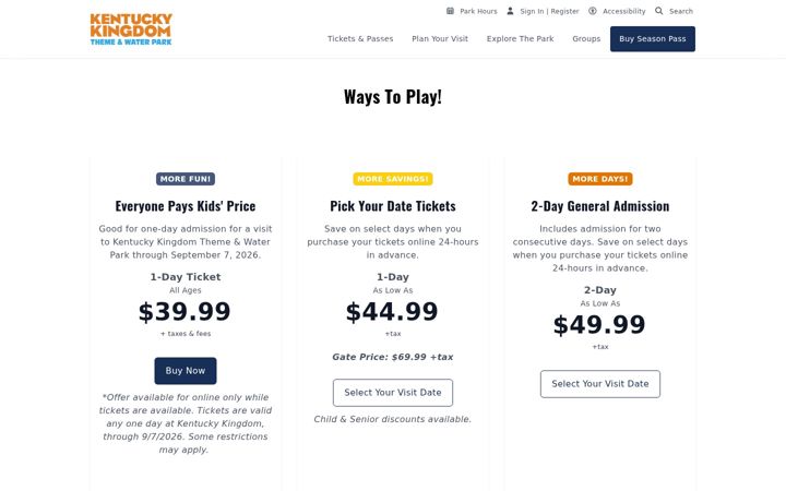 Screenshot of kentuckykingdom.com